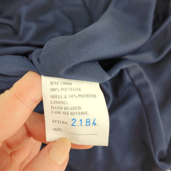 Nina Canacci Formal Evening Dress 10 Embellished Beaded Cut Out Navy‎ Blue Cream - Picture 15 of 15